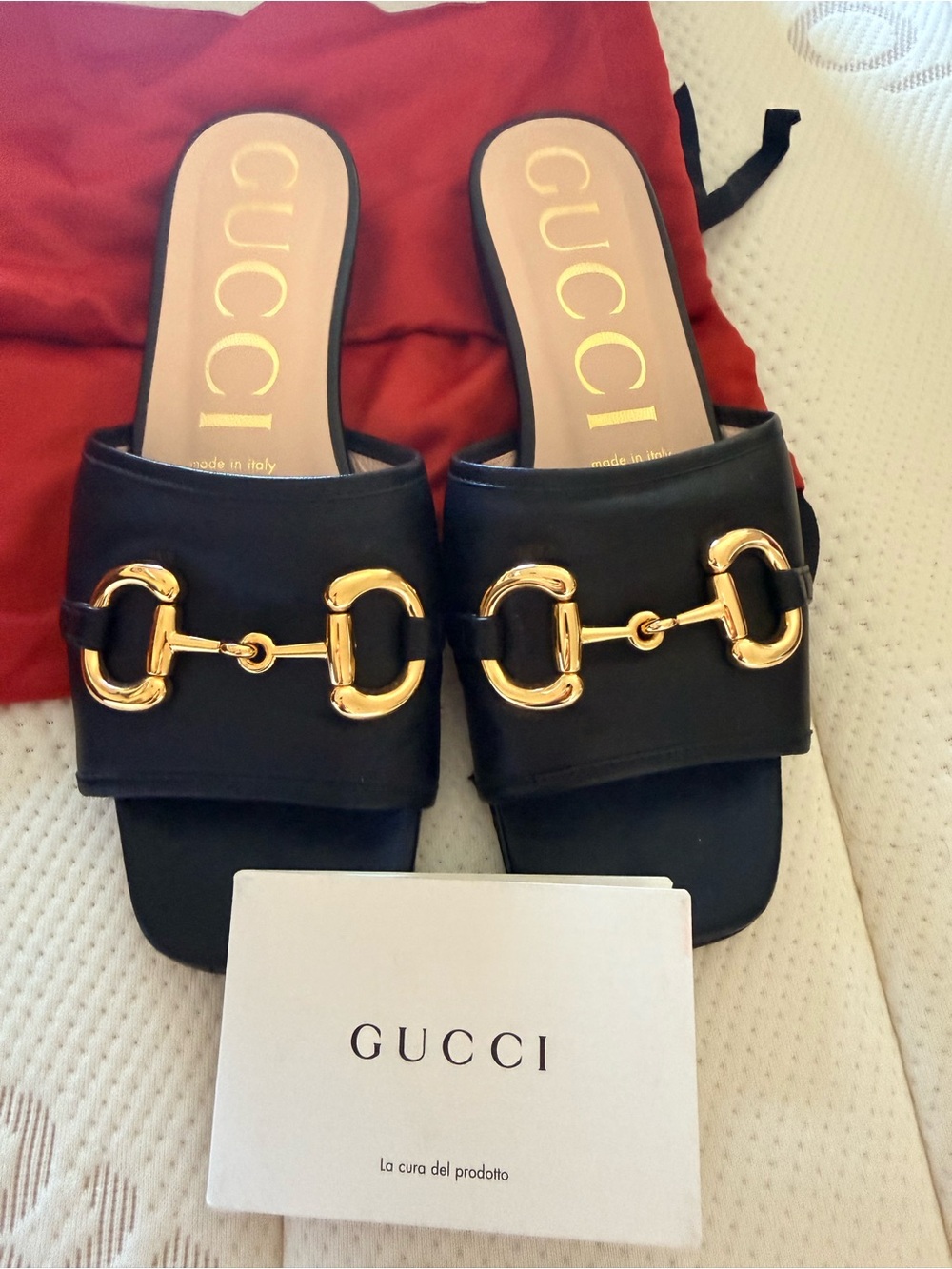 Gucci Black Leather Horsebit Slide Sandals